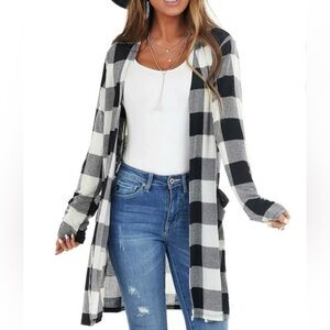 Black & White Buffalo Plaid Open Cardigan Sweater size L